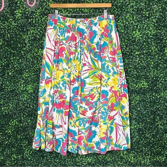 Lane Bryant Floral Skirt Tropical Colorful Cotton Midi Sz 14/16 - Picture 1 of 7